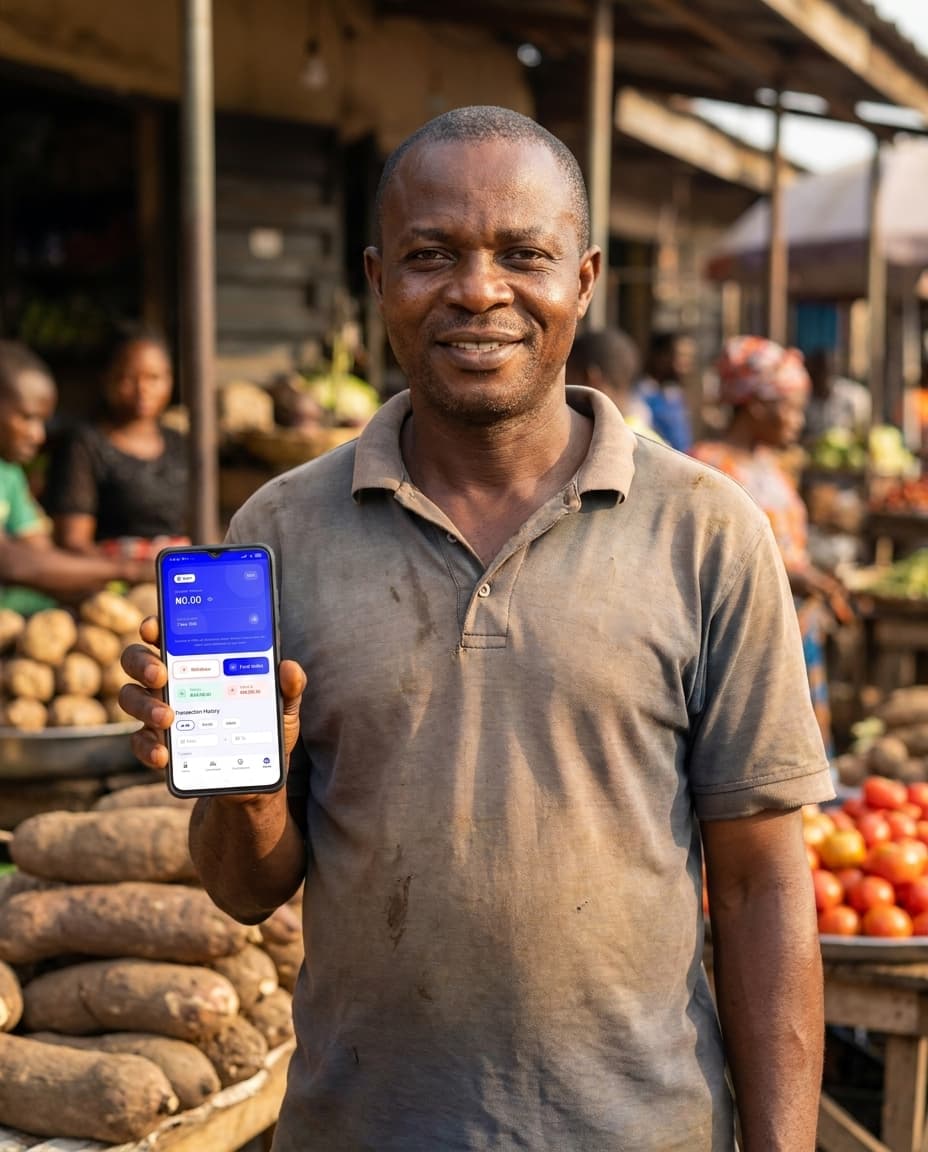 Nigerian market trader using Ashiri to track daily ajo savings